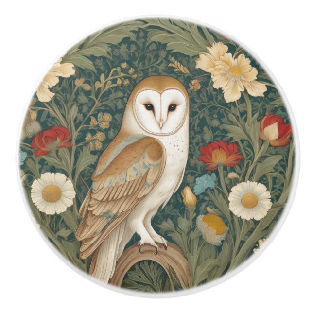 Barn Owl William Morris Stil Direkt gegenüber Blum Keramikknauf (Vorderseite)