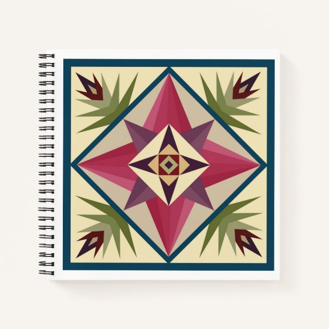 Barn Quilt Block Notebook in Pinks and Purples Notizbuch (Vorderseite)