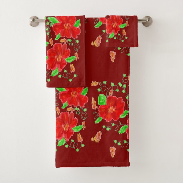 Barn Red Flower Badhandtuch Set (Insitu)