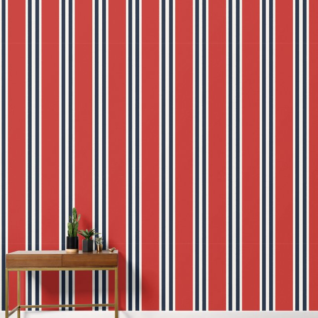 Barn Red & Navy Double Rugby Stripe  Tapete (Korridor)