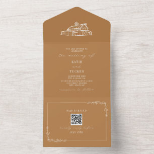 Barn Rustic Farm Wedding Goldenrod QR All In One Einladung