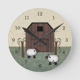 Barn Sheep Wall Clock Runde Wanduhr