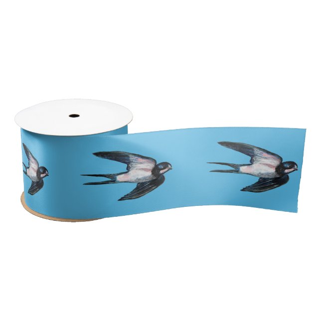 Barn Swallow Flying Illustration Sky Blue Satinband (Spule)