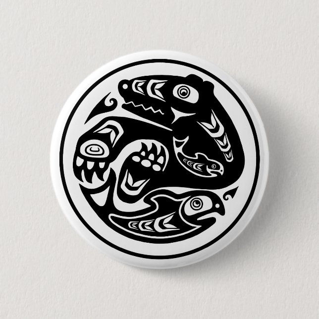 Bärn-u. Fisch-Ureinwohner-Entwurf Button (Vorderseite)