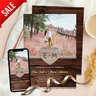 Barn Wedding Rustic Wood Lace Foto Herzstück Lie Einladung