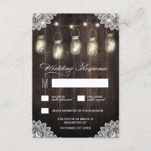 Barn Wood and Lace Mason Jar Wedding RSVP Cards Karte