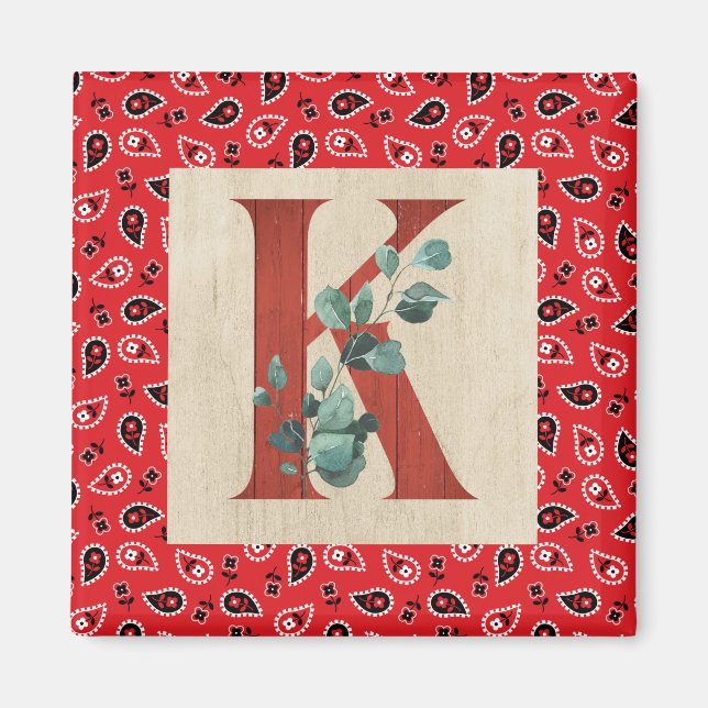 Barn Wood & Bandana Letter K Magnet (Vorne)