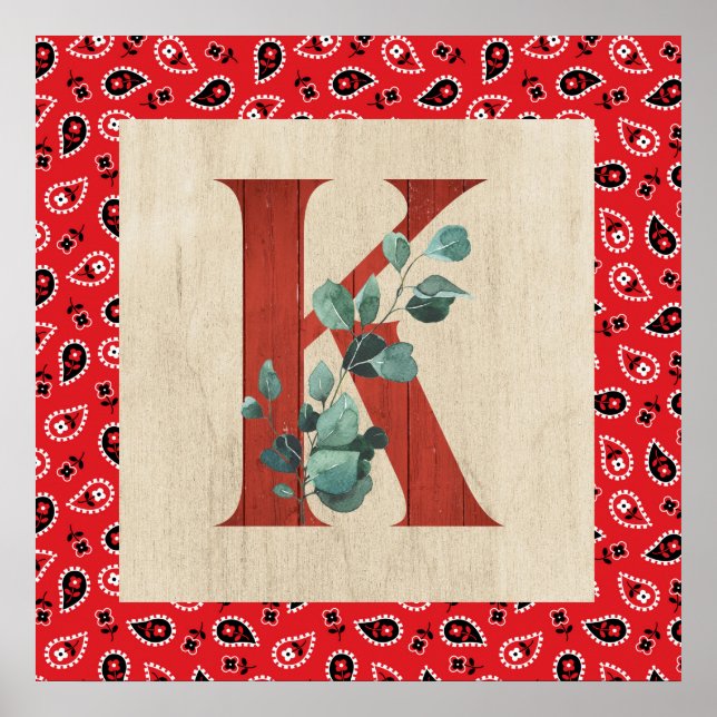 Barn Wood & Bandana Letter K Poster (Vorne)