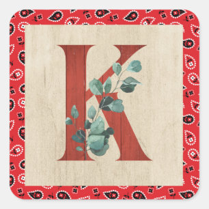 Barn Wood & Bandana Letter K Quadratischer Aufkleber