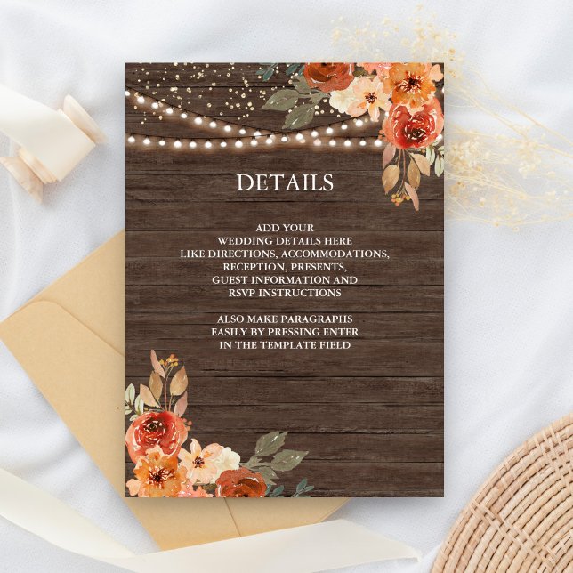 Barn Wood Earthy Floral Terracotta Hochzeit Detail Begleitkarte (Von Creator hochgeladen)