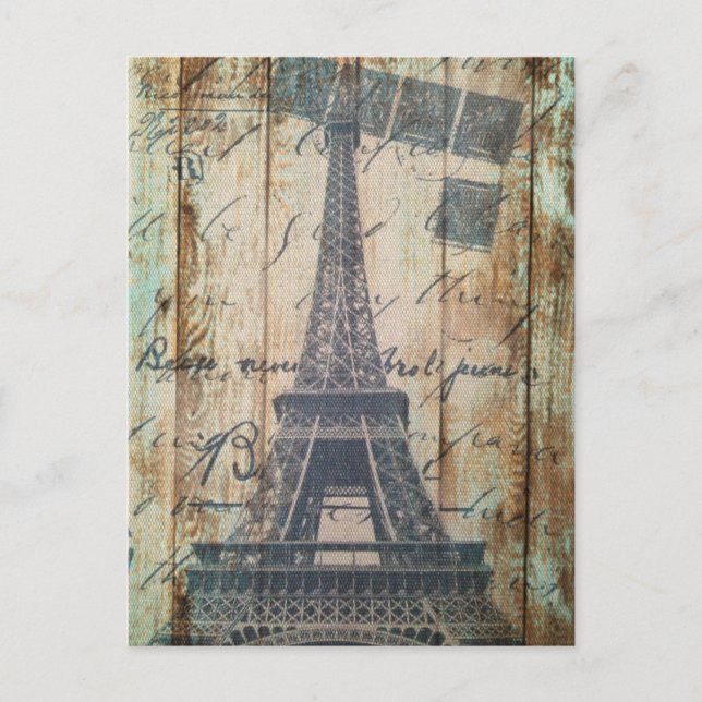 Barn Wood French Country Paris Eiffel Tower Postkarte (Vorderseite)