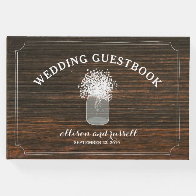Barn Wood + Gipskraut Jar Wedding Gästebuch (Vorderseite)