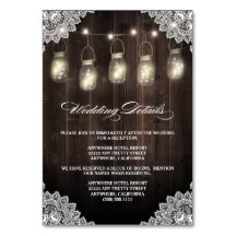 Barn Wood Lace Mason Jar Wedding Karten