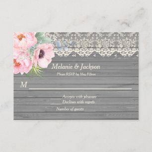Barn Wood Lace Peonies Anemones Post Wedding RSVP Einladung