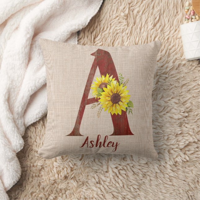 Barn Wood Letter A & Sunflores Personalisiert Kissen (Decke)