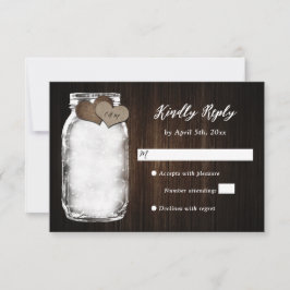 Barn Wood Mason Jar Lights Wedding RSVP Card Karte