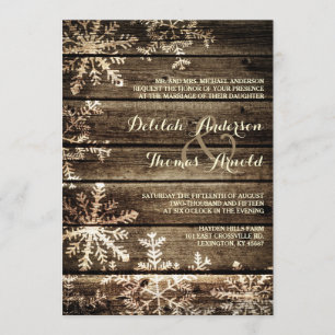 Barn Wood Snowflakes Rustikale Winterhochzeit Einladung
