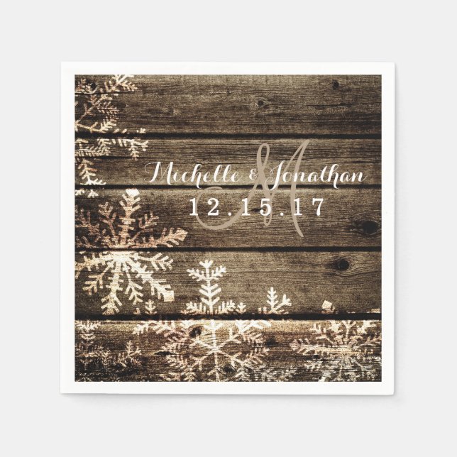 Barn Wood Snowflakes Rustikale Winterhochzeit Napk Serviette (Vorderseite)