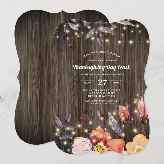 Barn Wood String Lights Blumenfest Erntedank Fest Einladung (Vorne/Hinten)