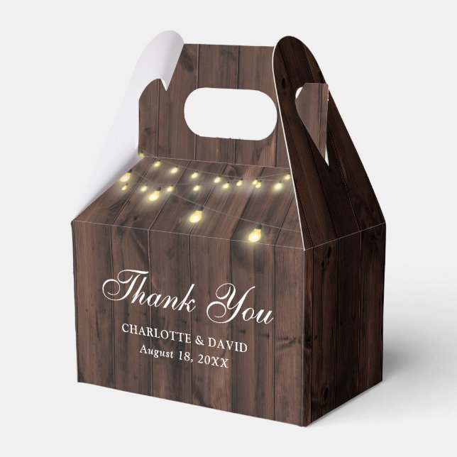 Barn Wood String Lights Hochzeit Vielen Dank Geschenkschachtel (Vorderseite)