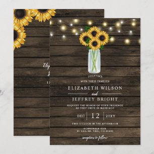 Barn Wood String Lights Sonnenblumen Hochzeit Einladung