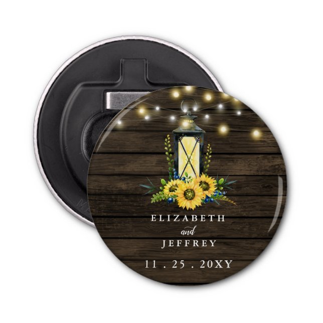 Barn Wood String Lights Sonnenblumen Hochzeit Flaschenöffner (Vorderseite)