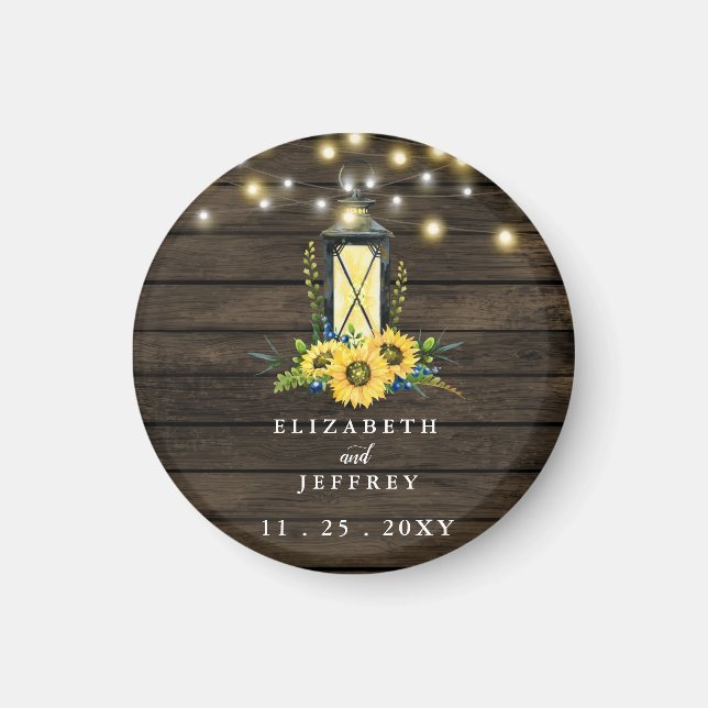 Barn Wood String Lights Sonnenblumen Hochzeit Magnet (Vorne)