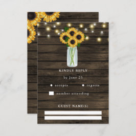 Barn Wood String Lights Sonnenblumen Hochzeit RSVP Karte