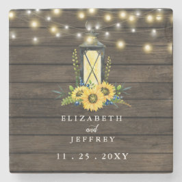 Barn Wood String Lights Sonnenblumen Hochzeitsplat Steinuntersetzer