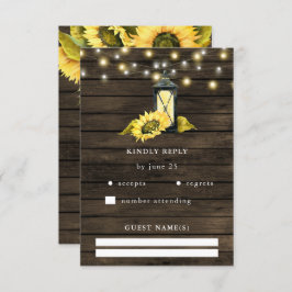 Barn Wood String Lights Sonnenblumen LaternenWeddi RSVP Karte