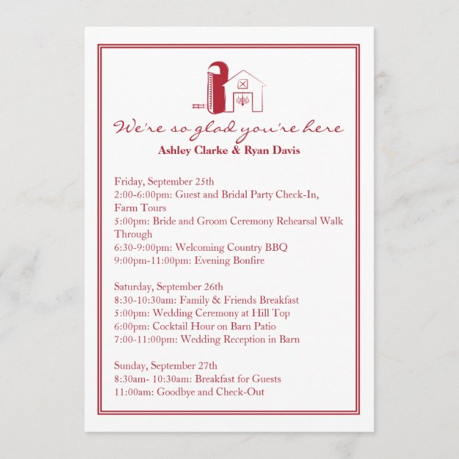 Barne Wedding WEEKEND ITINERARY Card Programm (Vorderseite)
