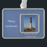 Barnegat Leuchtturm Rahmen-Ornament Silber<br><div class="desc">Barnegat Leuchtturm-Weihnachtsverzierung</div>