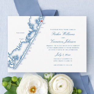 Barnegat Light NJ Karte Elegante Navy-Blau-Hochzei