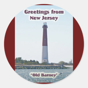 Barnegat Lighthouse NJ Greetings New Jersey Runder Aufkleber