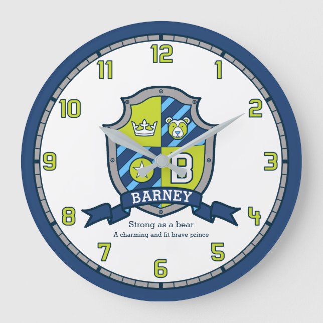 Barney Jungs nennen "Green Blue Bär Schild" Große Wanduhr (Vorderseite)