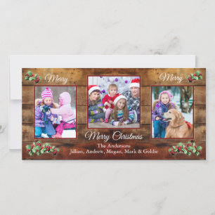 Barnholz & 3 Foto Weihnachtsgrüßkarte Feiertagskarte