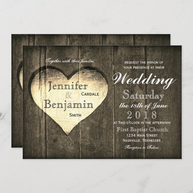 Barnholz Herz Land Hochzeitseinladungen Einladung (Vorne/Hinten)