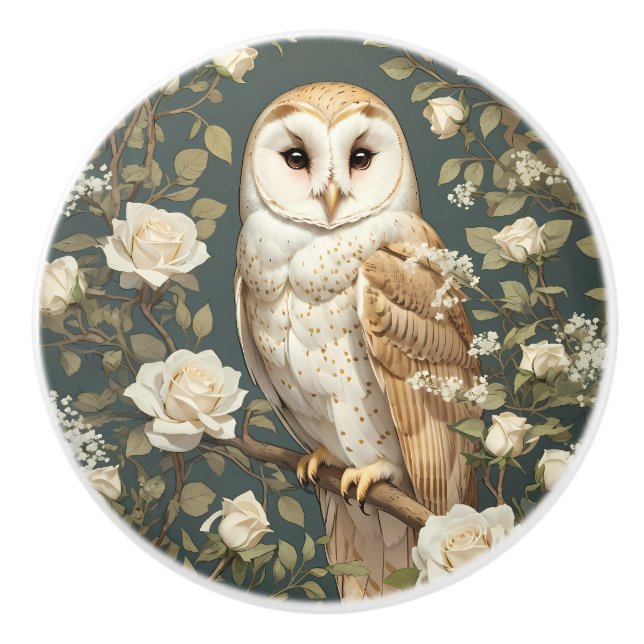 Barnowl und White Roses William Morris Inspiriert Keramikknauf (Vorderseite)