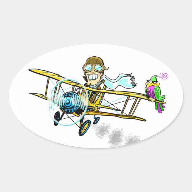 Barnstormer Bob und Bird Ovaler Aufkleber (Vorderseite)