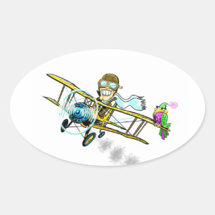 Barnstormer-Bob und Vogel Ovaler Aufkleber