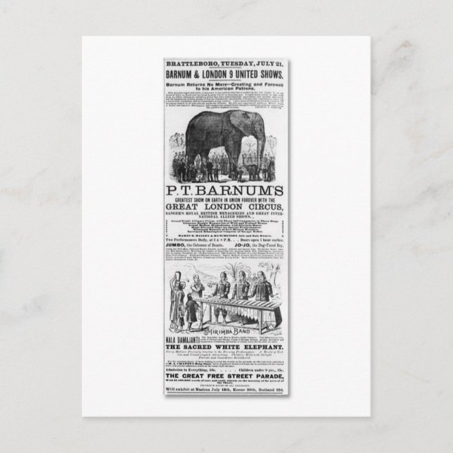 Barnum & London 9 United Shows Ad Postkarte (Vorderseite)