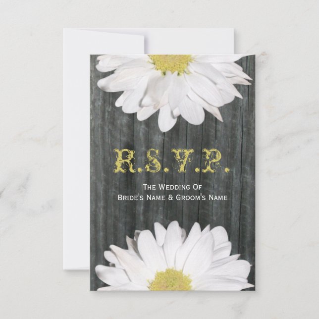 Barnwood and Daisy Wedding Small UAWG RSVP Karte (Vorderseite)