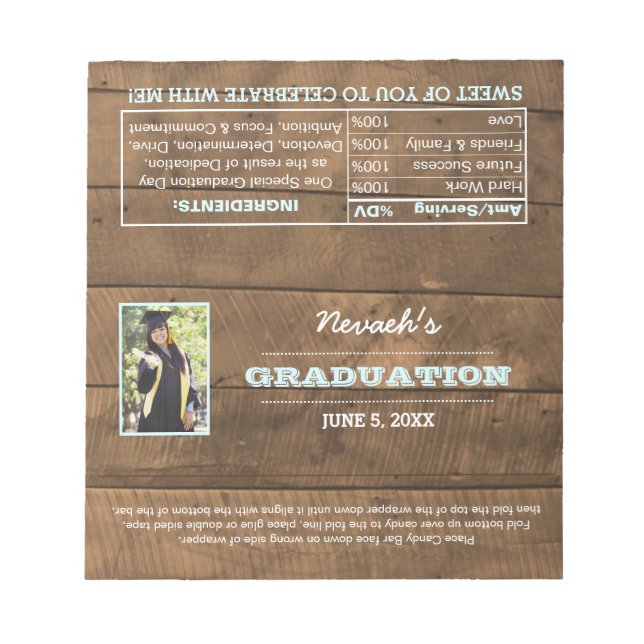 Barnwood Aqua Graduation Favor Candy Wrappers Notizblock (Vorderseite)