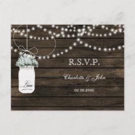 Barnwood Baby Atem Mason Glas Hochzeit RSVP Einladungspostkarte