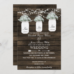 Barnwood Baby's Atem Mason Glas Hochzeit lädt ein Einladung