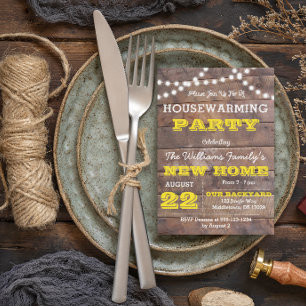 Barnwood beleuchtet Goldhousewarming-Einladung Einladung