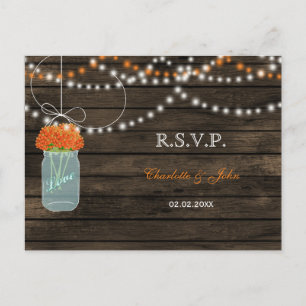 Barnwood-Gläser Orangenhochzeit RSVP Einladungspostkarte