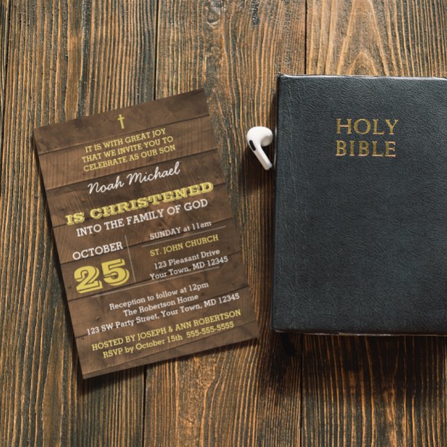 Barnwood Gold Christening Einladung (Von Creator hochgeladen)