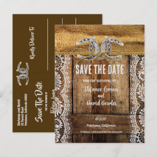 BARNWOOD, LACE & HORSESHOWS SAVE THE DATE ANKÜNDIGUNGSPOSTKARTE