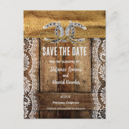 BARNWOOD, LACE & HORSESHOWS SAVE THE DATE ANKÜNDIGUNGSPOSTKARTE